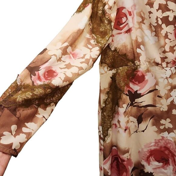 La Bellum Women's‎ Brown & Pink Floral Print Wrap Shift Maxi Dress Size 12 NWT - Picture 6 of 13